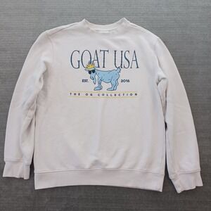 Goat USA Sweatshirt Mens Small White Crewneck Pullover Crown Goat Graphic